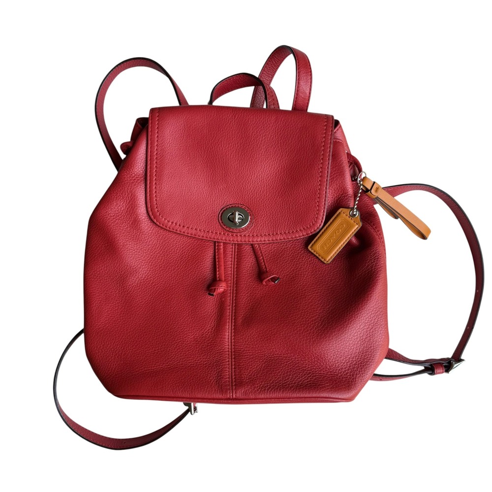 Coach Park F24385 Vermillion Red Pebbled Leather Backpack Turnlock Bag